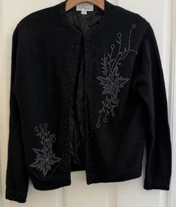 Womens Beaded Wool Cardigan Sweater Size M 38 Black VINTAGE British Hong Kong - Picture 1 of 6