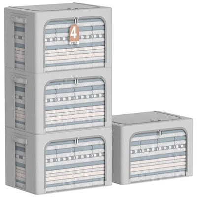 Paquete de 4 contenedores de almacenamiento de ropa - Caja de almacenamiento con marco de metal de tela Oxford - Plegable... Foto 1 de 4