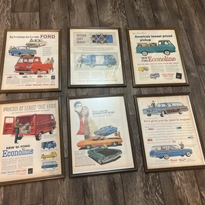 Lot Of 6 Framed Vintage Car Ad Lifetime Magazine FORD 12”x15” Shop Art Man Cave - Picture 1 of 6