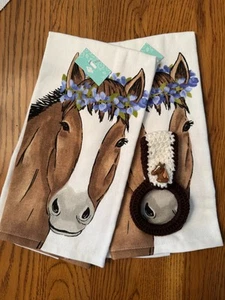 Küchen-/Geschirrtücher "PFERD " mit Häkeltuchringhalter (3tlg Set) - Bild 1 von 3