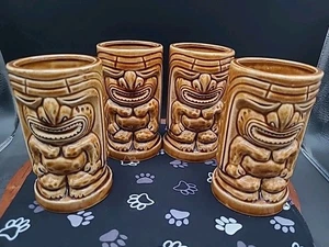 Vintage Tassen Gläser Tassen Vasen doppelseitig 12 oz braun glasiert 5" 4er Set - Bild 1 von 5