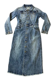 Wash Lab Jeanskleid blau Denim 47" L Maxi Midikleid Knopfleiste Taschen Small - Bild 1 von 14