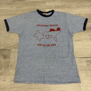 Vintage 70s/80s Hanes Blue Columbia Region Top Of The Ops Ringer T-Shirt Herren L - Bild 1 von 12