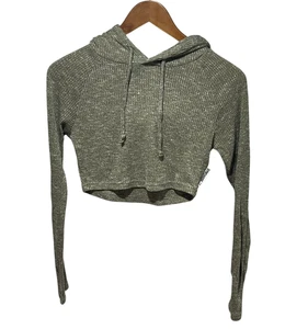 Gymshark Hoodie Womens Small Green Ribbed Crop Long Sleeve Athleisure Pullover - Picture 1 of 7