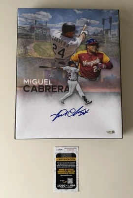Miguel Cabrera Detroit Tigers Autographed 11x14 Canvas Edit Venezuela JSA COA - Image 1 of 2