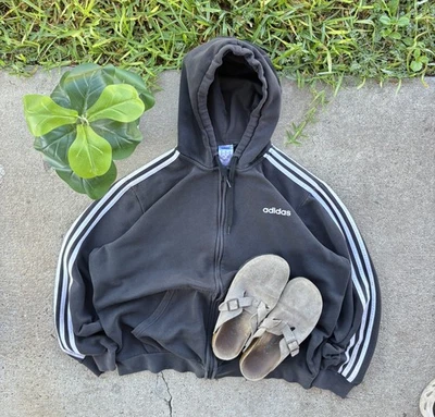 Adidas Hoodie Mens XL Black Full Zip Three Stripes Logo Athletic Jacket - Image 1 of 4