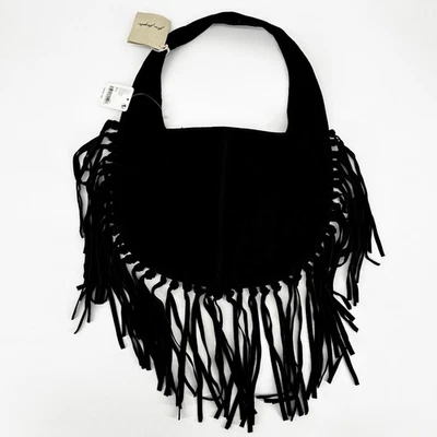 Free People Riley Fringe Black Suede Leather Boho Western Southwest Purse - Image 1 of 4