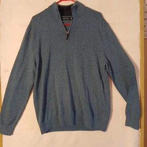 Nautica Mens Sweater Quarter Zip Slate Blue XL  100% Cotton EUC - Picture 1 of 8