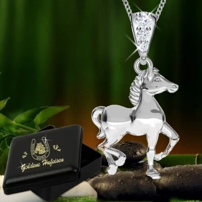 Pferd Halskette Anhänger Zirkonia 925 Silber Damen Mädchen Jungen Kette Pferde - Bild 1 von 3
