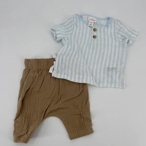 Cat & Jack Bebé Niños 2 piezas Conjunto Camisa Azul Rayas Marrón Pantalones Talla 0-3 Meses - Imagen 1 de 7