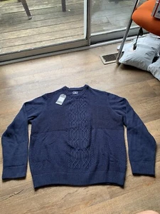 NEW Ben Sherman Jumper Men XXL BLUE Long Sleeve Cable Knit FISHERMAN SWEATER $99 - Picture 1 of 9