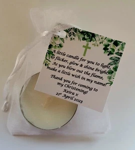 10 x Botanical theme CHRISTENING / BAPTISM FAVOURS vanilla candle tealights - Picture 1 of 12