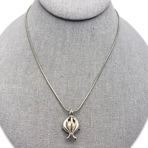 Silver Tone Dolphin Caged Freshwater Pearl Collar Necklace 16" - Picture 1 of 7
