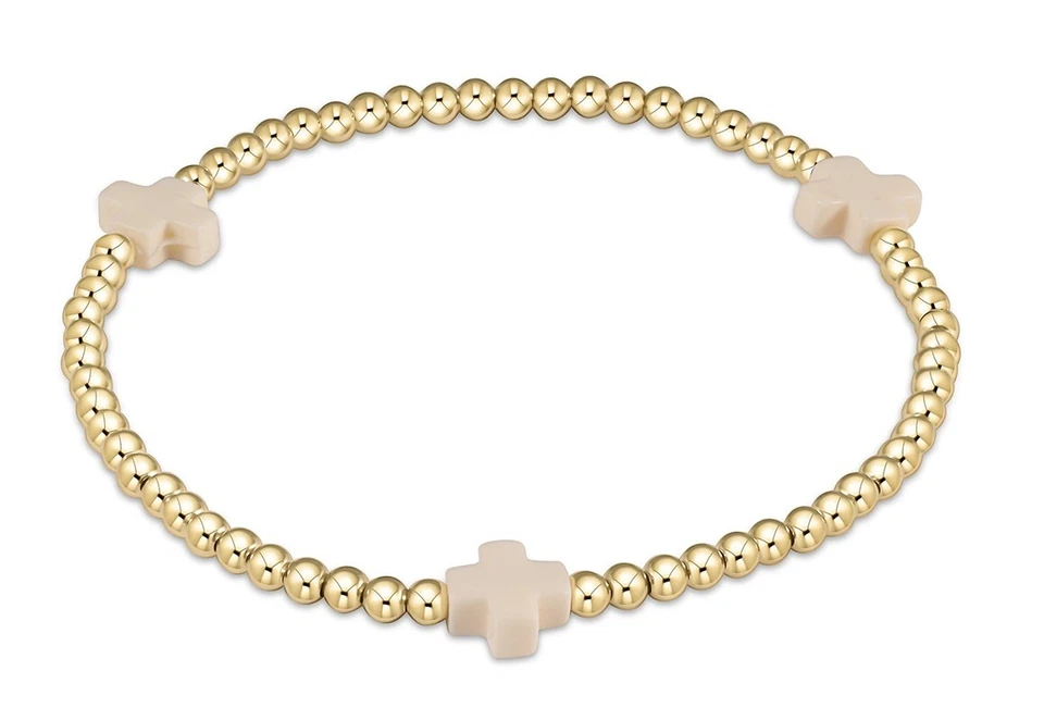 Enewton Off-white Signature Cross Gold-filled 3mm Bead Stack Bracelet New - Image 1 of 1