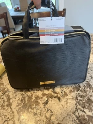 Bolsa de cosméticos de maquillaje de fin de semana de lujo con cremallera tartán + hilo negra dañada Foto 1 de 4