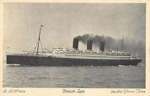 Barco postal: barco de vapor French Line 'París', sin publicar, foto en blanco y negro - Imagen 1 de 2
