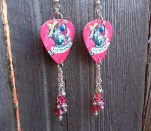 Los Novios Skeleton Guitar Pick Earrings with Pink Crystal Dangles - Picture 1 of 4