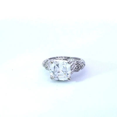 Judith Ripka Argento Sterling Taglio Cushion Zircone Cubico 12mm Mix Anello - 6 - Immagine 1 di 4