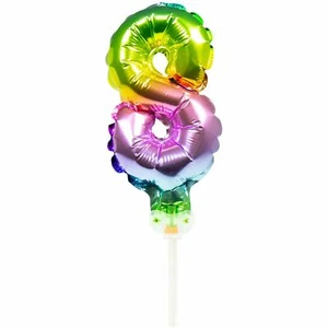 NUMBER 8 RAINBOW FOIL BALLOON CAKE TOPPER COLOURFUL BIRTHDAY PARTY - Picture 1 of 2