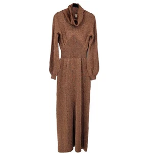 Maxi Vestido de Colección Años 70 Disco Wenjilli Talla 15/16 Cobre Oro Metálico Tejido Capucha Vestido - Imagen 1 de 13