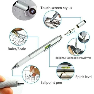 6 in 1 Multi Tool Pen Spirit Level Screwdriver Ruler Touch Screen StylusPen - Picture 1 of 6