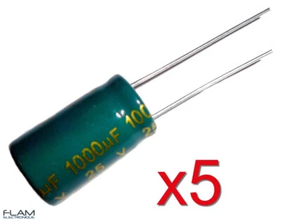 CHONGX 5x condensateur électrolytique 25V 1000uF LOW ESR Electrolytic Capacitor 17x10mm