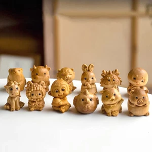 Holzschnitzerei chinesische 12 Sternzeichen Tier Statue Ornamente Charm Anhänger Schlüsselanhänger - Bild 1 von 26