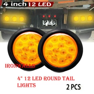 2Pcs 12LED 4" inch Amber Round LED Truck Trailer Stop Turn Tail Brake Lights 12V - Foto 1 di 10