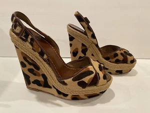 Christian Louboutin Wedge Sandals Pony Hair Leopard 36/ 5.5-6 - Picture 1 of 12