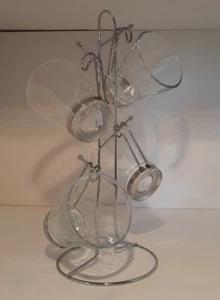 Set 4 Bormioli Rocco MCM 7oz Cappuccino Glasses Removable Handles Mug Tree Italy - Picture 1 of 9