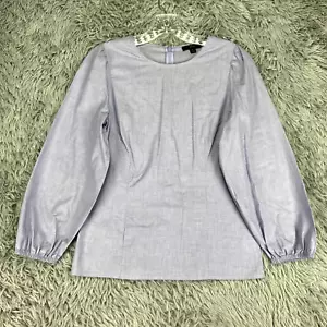 J. Crew Blouse Top Women's 0 Blue Balloon Sleeve Preppy Beach Coastal Career - Picture 1 of 11