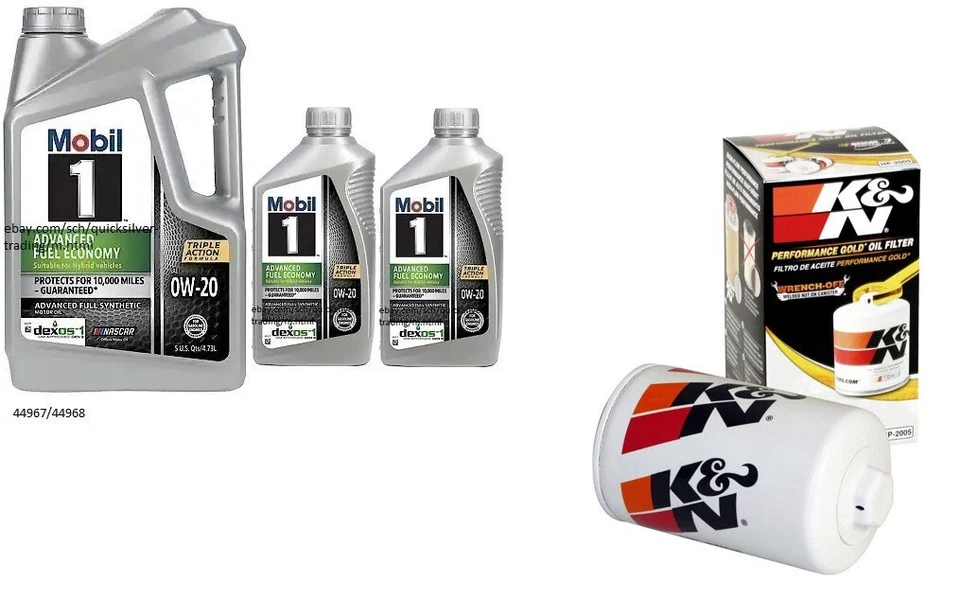 Aceite de motor totalmente sintético Mobil1 0W20 - 7 cuartos de galón con filtro de aceite de motor K&N HP-2005 Foto 1 de 1