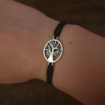 armband lebensbaum versilbert Elastisch Verstellbar Strass Bunt Weltenbaum  - Bild 1 von 4