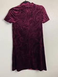 Aqua Velvet Plum Red Oxford Paisley Floral Shirt Mini Dress Small Short Sleeve - Picture 1 of 12