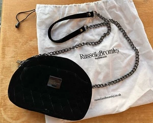 Russel and Bromley black velvet quilt chain shoulder bag w. Dust bag - Picture 1 of 10