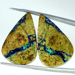 31.40 Cts Natural Pear Azurite Malachite Meditation Cabochon Pair 16X25X4MM - Picture 1 of 6