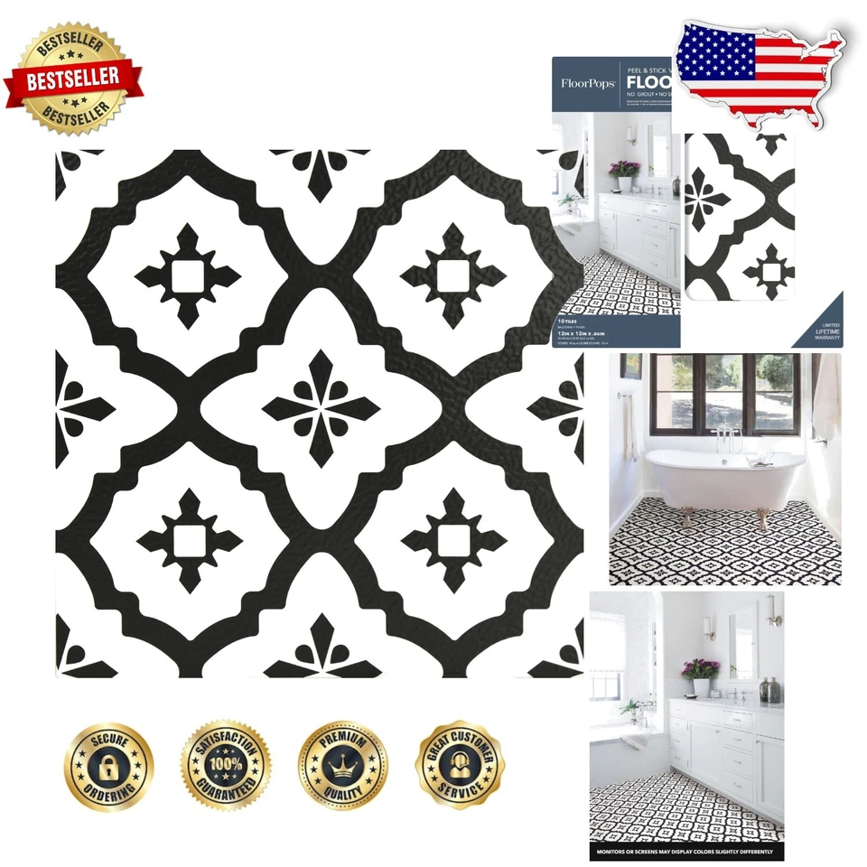 Floorpops FP2480 Comet Peel & Stick Tiles Floor Decal Black