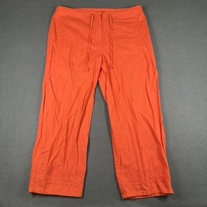 Sag Harbor Pants Womens Small Linen Embroidered Cropped Boho Drawstring Casual - Picture 1 of 10
