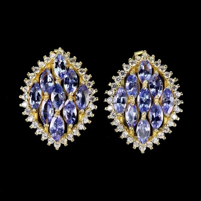 925 Sterling Silver Earrings Marquise Tanzanite 6x3mm Natural Gemstone Jewelry - Image 1 of 4