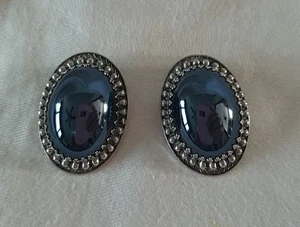 Vintage Whiting & Davis Silvertone Clip Earrings Hematite - Picture 1 of 7