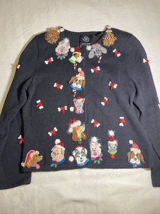 ***Michael Simon Sweater Cardigan *Puppies* Black Large Angel Dog - Picture 1 of 6