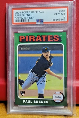 Paul Skenes Green Border PSA 10 RC Rookie 2024 Topps Heritage #594 Cy Young Foto 1 de 2