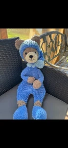Handmade Crocheted Sleepy Bear Plush Snuggler - Picture 1 of 3