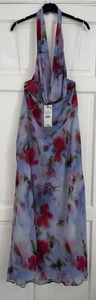 ZARA MULTICOLOUR FLORAL PRINT COWL NECKLINE OPEN BACK HALTER DRESS SIZE M BNWT - Picture 1 of 10