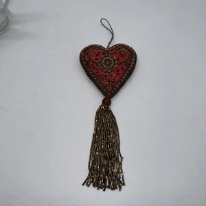Handmade Zardozi  Beaded Heart Hanging Ornament - Picture 1 of 5