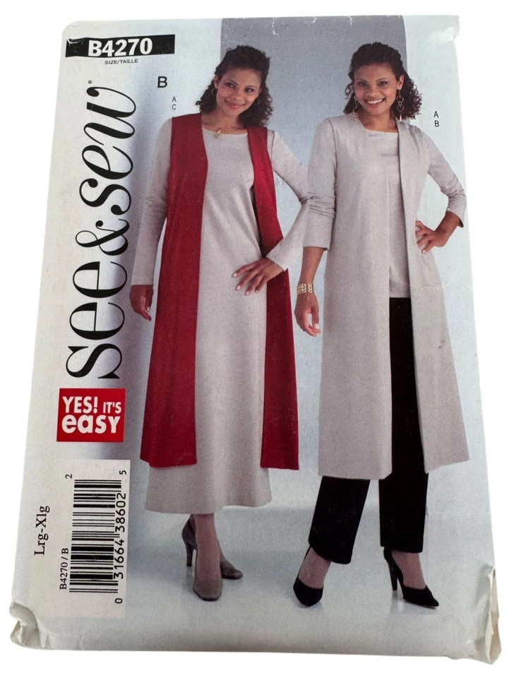 Butterick See and Sew Sewing Pattern B4270 Vest Tunic Dress Pants L XL 16-22 UC - Image 1 of 4