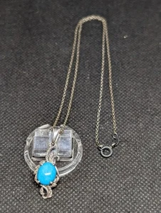 CHUCK CLEMENCY STS STERLING SILVER SLEEPING BEAUTY TURQUOISE PENDANT 925 CHAIN - Picture 1 of 9