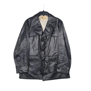 Vintage Men’s Lakeland Leather Blazer Jacket 60s 70s Black Button Up Size 44 - Picture 1 of 20