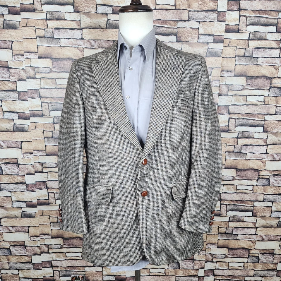 Raleighs Harris Tweed Blazer Mens 40R Brown Check 1970s Flaw - Image 1 of 4