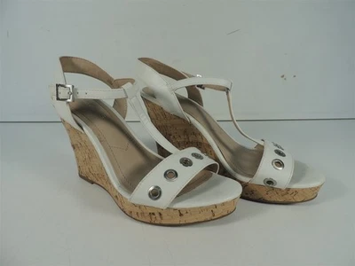 Sandalia Charles David Cuero Tacón Tirantes Cuña Blanco Ojal Talla 7.5 7 1/2 M Foto 1 de 4